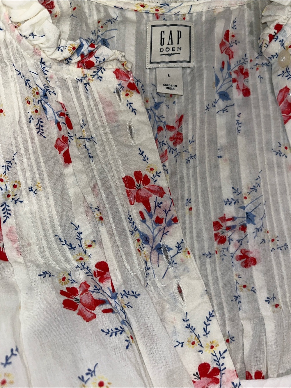 GAP X DOEN  white  Floral Puff-Sleeve Dress with Red Print
